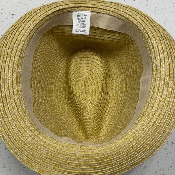 Straw Fedora Hat with Black Band - Yellow - Picture 4 of 4